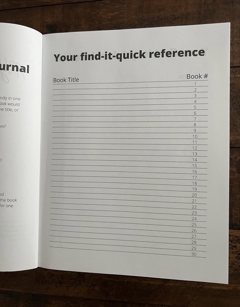 Book Review Journal "find it quick" reference