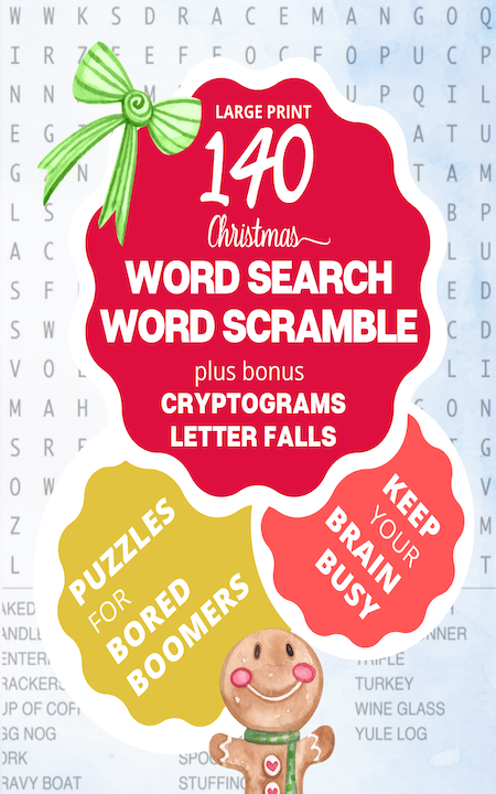 140 Christmas Word Search, Word Scramble,
Cryptograms, Letter Fall - Large Print Puzzles